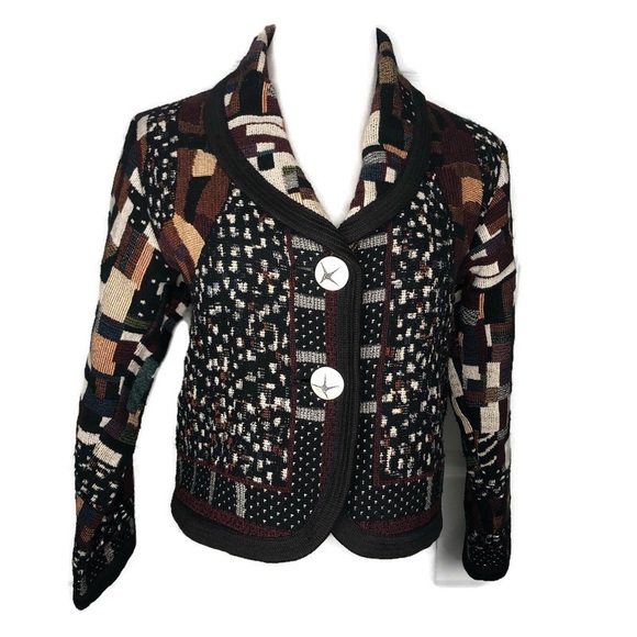 Vintage 90’s Mixed Media Woven Blanket Blazer - Picture 1 of 6